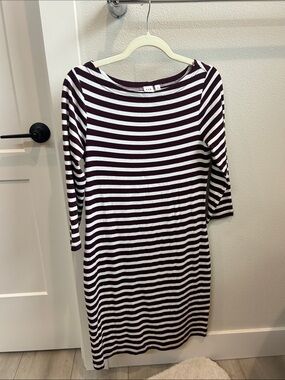 GAP Striped Boatneck Shift Dress - White & Burgundy